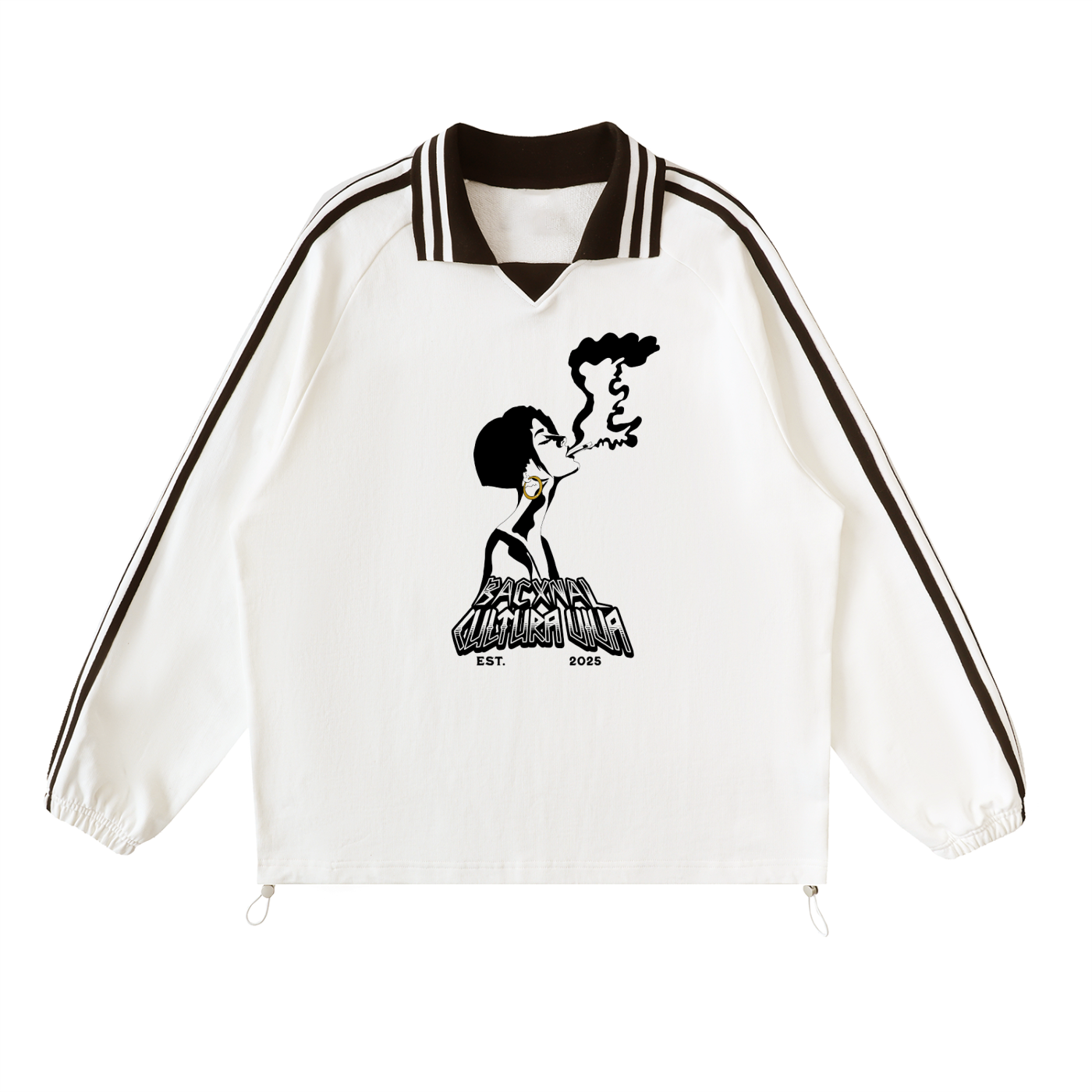 ¨Girl Smoke¨ Striped Lapel Collar Sweatshirt